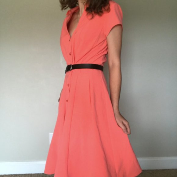 cap sleeve button down fit and flare dress - Picture 1 of 7